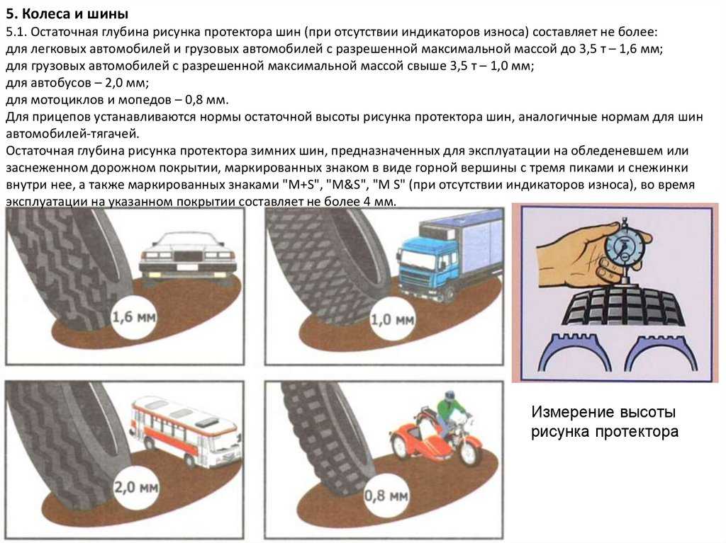 Высота рисунка протектора шин легковых автомобилей должна быть не менее