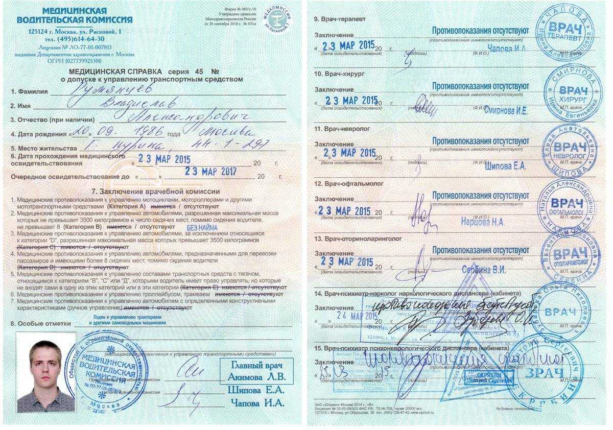 Медкомиссия на права 2023