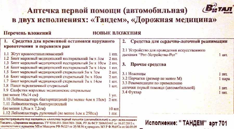 Введение новых автомобильных аптечек с 1 января 2021 года