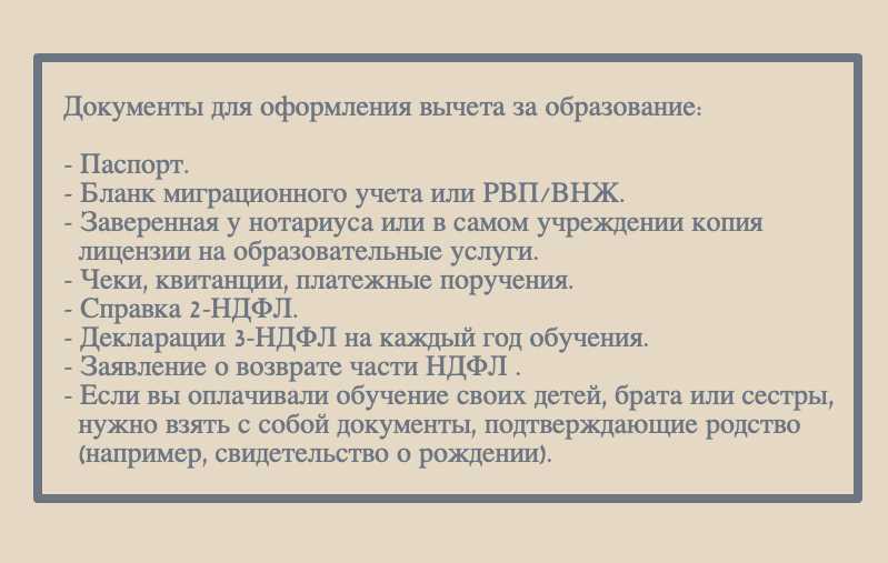 Налоговый вычет за обучение: как получить, основания, документы для вычета ндфл за учебу в различных ситуациях